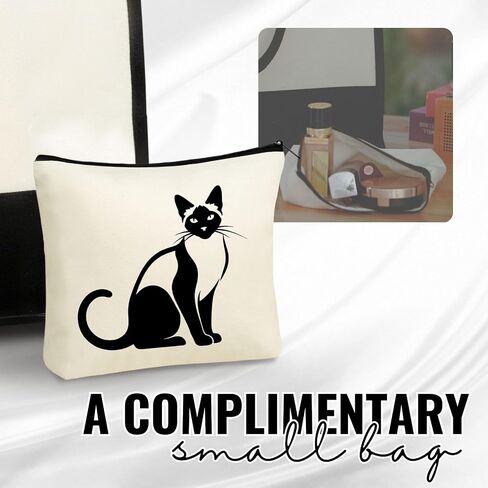 InnoBeta Siamese Cat Gifts for Women, Canvas Tote Bag, Tote with Top Zipper Closure and Shoulder Strap in Saudi Arabia