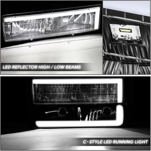 DNA MOTORING C Style LED DRL Headlight+Bumper Signal+Corner Lamps Set Compatible with 88-93 Chevy C/K1500-3500,Black/Amber,HL-LB2-8P-C1088-BK-AM in Saudi Arabia