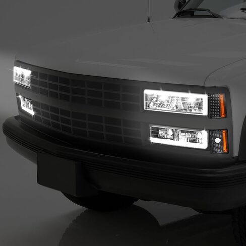 DNA MOTORING C Style LED DRL Headlight+Bumper Signal+Corner Lamps Set Compatible with 88-93 Chevy C/K1500-3500,Black/Amber,HL-LB2-8P-C1088-BK-AM in Saudi Arabia