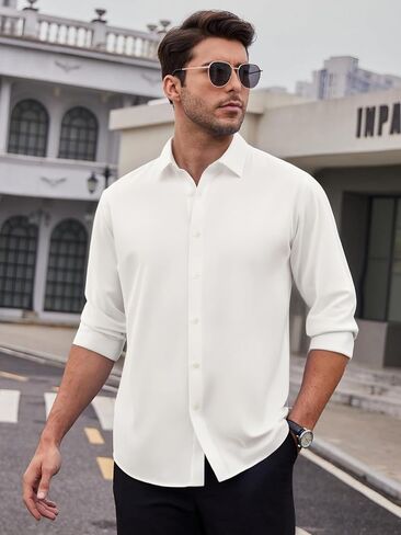 قمصان Alex Vando الرجالية 8-Way Super Stretch French Placket Business Button Down Shirt للرجال in Kuwait