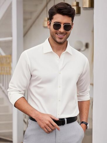 قمصان Alex Vando الرجالية 8-Way Super Stretch French Placket Business Button Down Shirt للرجال in Kuwait
