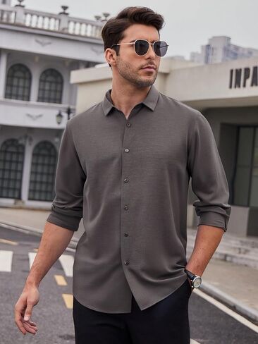 قمصان Alex Vando الرجالية 8-Way Super Stretch French Placket Business Button Down Shirt للرجال in Kuwait