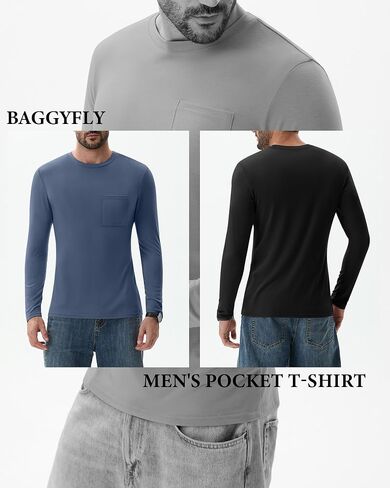 4 Pack Men's Big and Tall Shirts Long Sleeve Pocket T-Shirts Cotton Crew Neck Tops Comfy Slim Fit Breathable Tees in Saudi Arabia