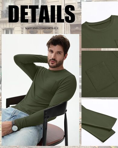 4 Pack Men's Big and Tall Shirts Long Sleeve Pocket T-Shirts Cotton Crew Neck Tops Comfy Slim Fit Breathable Tees in Saudi Arabia