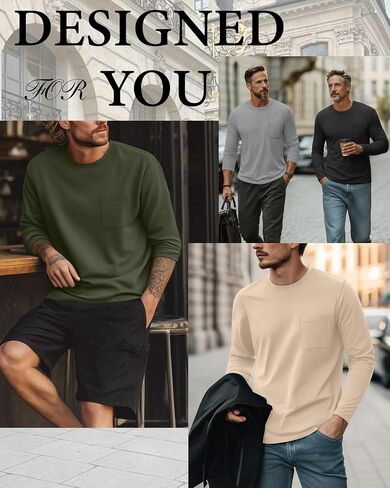 4 Pack Men's Big and Tall Shirts Long Sleeve Pocket T-Shirts Cotton Crew Neck Tops Comfy Slim Fit Breathable Tees in Saudi Arabia