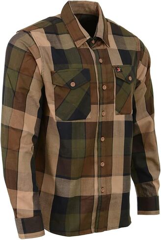 Milwaukee Leather MNG11667 Men's Brown and Beighe Long Sleeve Cotton Flannel Shirt in Saudi Arabia