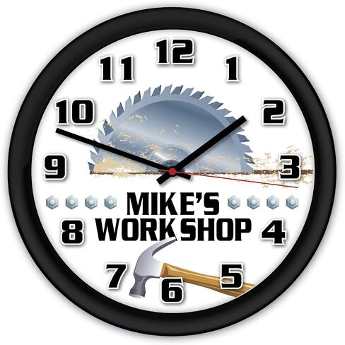 Personalized Workshop Wall Clock - Garage, Shop, Decor Gift, Tools, Saw, Carpenter, Father's Day, Dad, Black Frame in Saudi Arabia