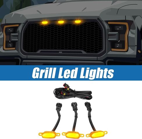 Grill LED Light Front Grille Lights for Ford F150 F250 F350 2004-2019 Amber Light (Set of 3) in Saudi Arabia