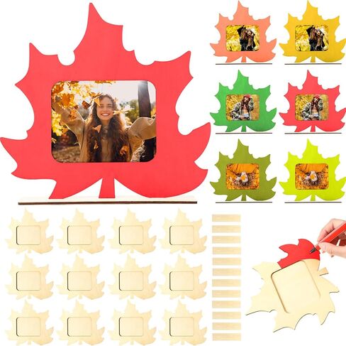 Amyhill Fall DIY Picture Frames Craft Wooden Maple Leaf Photo Frames Autumn Gifts for Friends DIY Maple Leaf Shaped Unfinished Wooden Photo Autumn Thanksgiving Party Event Decorations(12 Pcs) in Saudi Arabia
