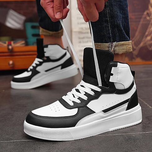 Men's Fashion High Top Leather Street Sneakers Sports Casual Shoes in Saudi Arabia