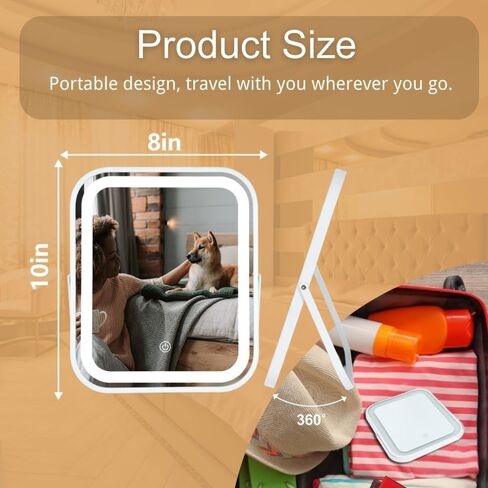 LED Makeup Mirror 8x10 Rechargeable with 3 Color Settings, Touch Control, Portable & Cord-Free Vanity Mirror, Premium Metal Frame, Gift-Ready for Travel Mirror White in Saudi Arabia