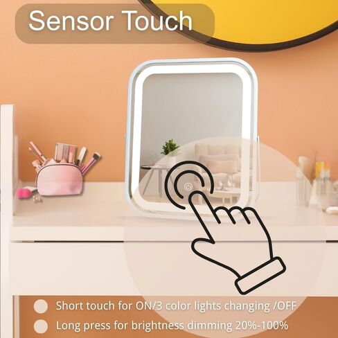 LED Makeup Mirror 8x10 Rechargeable with 3 Color Settings, Touch Control, Portable & Cord-Free Vanity Mirror, Premium Metal Frame, Gift-Ready for Travel Mirror White in Saudi Arabia