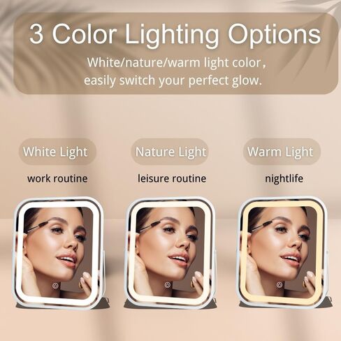 LED Makeup Mirror 8x10 Rechargeable with 3 Color Settings, Touch Control, Portable & Cord-Free Vanity Mirror, Premium Metal Frame, Gift-Ready for Travel Mirror White in Saudi Arabia
