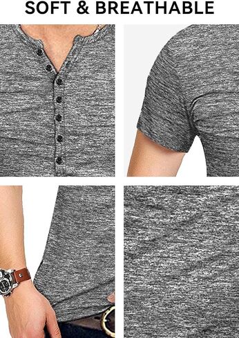 قمصان KUYIGO الرجالية Henley كاجوال أنيقة أساسية قصيرة الأكمام وخفيفة الوزن in Kuwait