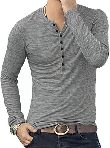 قمصان KUYIGO الرجالية Henley كاجوال أنيقة أساسية قصيرة الأكمام وخفيفة الوزن in Kuwait