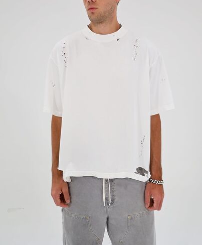 Men's Distressed Casual Oversized Heavyweight Drop Shoulder Garment Dye T-Shirt Tee Short Sleeve in Saudi Arabia