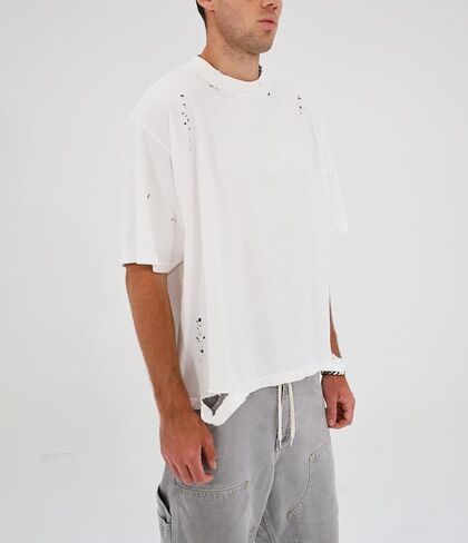 Men's Distressed Casual Oversized Heavyweight Drop Shoulder Garment Dye T-Shirt Tee Short Sleeve in Saudi Arabia