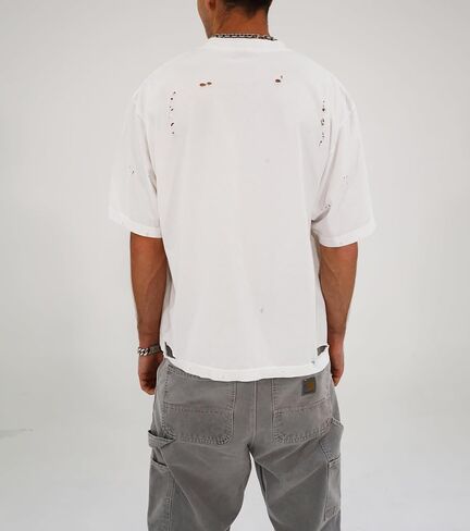 Men's Distressed Casual Oversized Heavyweight Drop Shoulder Garment Dye T-Shirt Tee Short Sleeve in Saudi Arabia