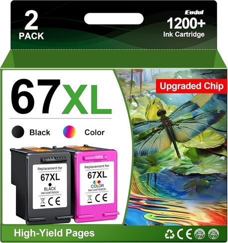 خراطيش حبر 67XL باللون الأسود بديلة لحبر HP 67 67XL لـ HP DeskJet 2700 2700e 2755e 2755 4155e 4155 Envy 6000 6055e 6055 6400 6455e 6458e Envy Pro 6455 6458 6452 (2 حزمة) in Saudi Arabia