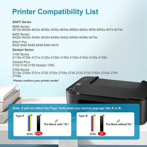 خراطيش حبر 67XL باللون الأسود بديلة لحبر HP 67 67XL لـ HP DeskJet 2700 2700e 2755e 2755 4155e 4155 Envy 6000 6055e 6055 6400 6455e 6458e Envy Pro 6455 6458 6452 (2 حزمة) in Saudi Arabia