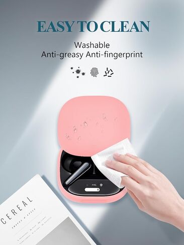 حافظة لجهاز Soundcore Liberty 4 Pro من Anker، سماعات أذن لاسلكية بخاصية إلغاء الضوضاء، غطاء حماية من السيليكون الناعم المحمول المقاوم للخدش والصدمات من WUNIAK مع مجموعة أدوات تنظيف وحلقة تسلق وحبل قصير، أسود in Saudi Arabia