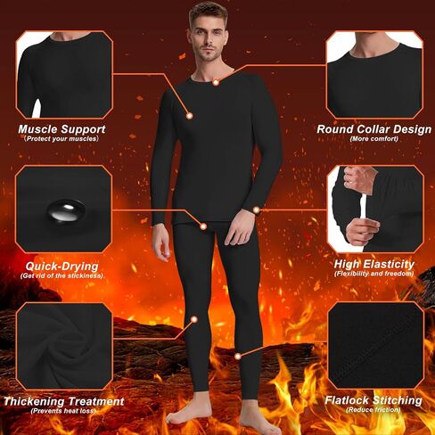 مجموعة ملابس داخلية حرارية للرجال، ملابس علوية حرارية وطبقة أساسية حرارية للرجال من Long Johns مبطنة بالصوف للطقس البارد in Kuwait