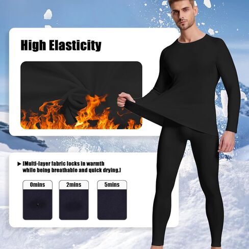 مجموعة ملابس داخلية حرارية للرجال، ملابس علوية حرارية وطبقة أساسية حرارية للرجال من Long Johns مبطنة بالصوف للطقس البارد in Kuwait