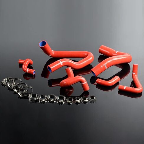 PIT66 Silicone Radiator Hose Kit,Compatible with 1986-1993 Mustang GT LX Cobra 5.0U Red with Clamps in Saudi Arabia