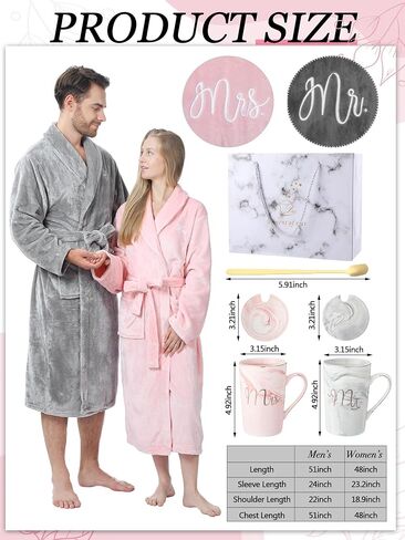 Jecery His and Hers Robes Set Flannel Kimono Matching Robes Mr and Mrs Bathrobes with 18.6 oz Mugs Set for Wedding Love Gift in Saudi Arabia