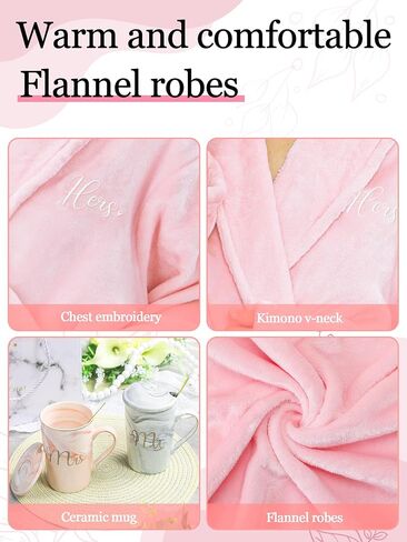 Jecery His and Hers Robes Set Flannel Kimono Matching Robes Mr and Mrs Bathrobes with 18.6 oz Mugs Set for Wedding Love Gift in Saudi Arabia