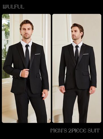 WULFUL Men's 2 Piece Slim Fit Suit Set One Button Blazer Jacket Pants Tuxedo Set for Prom, Wedding and Business in Saudi Arabia
