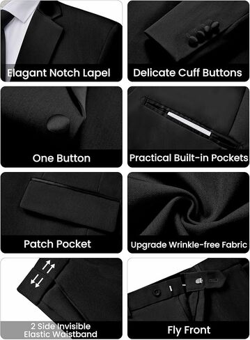 WULFUL Men's 2 Piece Slim Fit Suit Set One Button Blazer Jacket Pants Tuxedo Set for Prom, Wedding and Business in Saudi Arabia
