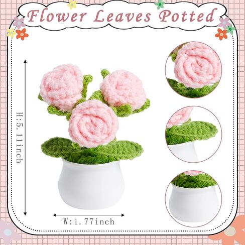 LAIDANLA كروشيه الزهور الحمراء الورود الصغيرة بوعاء، اليدوية التقدير الذكرى عيد الميلاد هدايا عيد الميلاد للنساء المعلم عاشق أمي أخت صديق محبوك زهرة لمكتب لوحة القيادة السيارة in Kuwait