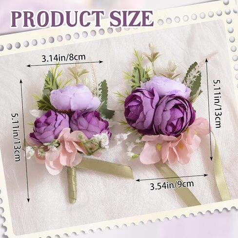 Wrist Corsage and Boutonniere Set, Artificial Purple Rose Hand Flower for Prom Wedding Wrist Corsage Wrist Flower for Graduation Party in Saudi Arabia