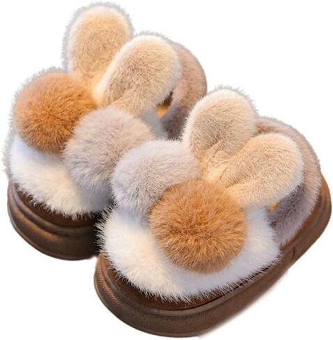 Toddler Girls Boys Slippers 2025 Fluffy Pompoms Anti-slip Shoes Winter Warm Indoor Outdoor Platform Shoes with Heel Cover in Saudi Arabia