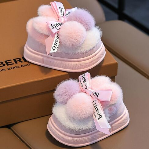 Toddler Girls Boys Slippers 2025 Fluffy Pompoms Anti-slip Shoes Winter Warm Indoor Outdoor Platform Shoes with Heel Cover in Saudi Arabia