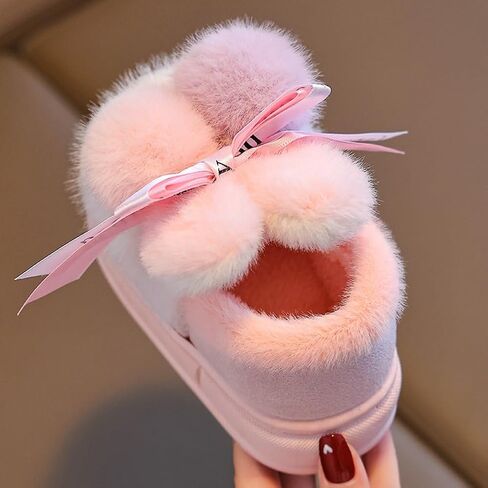 Toddler Girls Boys Slippers 2025 Fluffy Pompoms Anti-slip Shoes Winter Warm Indoor Outdoor Platform Shoes with Heel Cover in Saudi Arabia