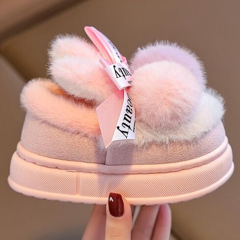 Toddler Girls Boys Slippers 2025 Fluffy Pompoms Anti-slip Shoes Winter Warm Indoor Outdoor Platform Shoes with Heel Cover in Saudi Arabia
