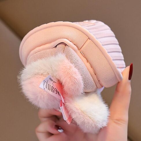 Toddler Girls Boys Slippers 2025 Fluffy Pompoms Anti-slip Shoes Winter Warm Indoor Outdoor Platform Shoes with Heel Cover in Saudi Arabia