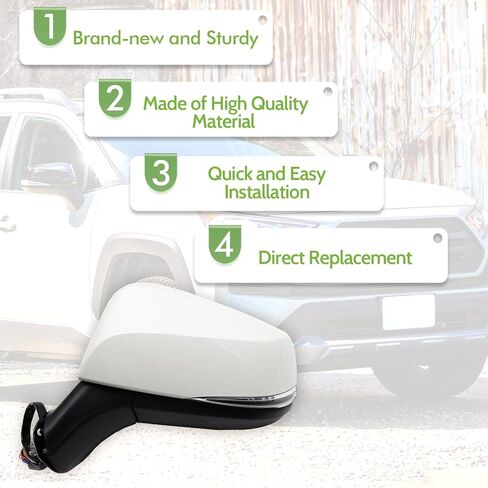 Left Side Door Mirror Fit for 2019-2023 Toyota Rav4, Power Glass Door View Mirror with Heating Function,with Blind Spot Detection,Turn Signal （White,8Pins） (Right/Passenger Side) in Kuwait