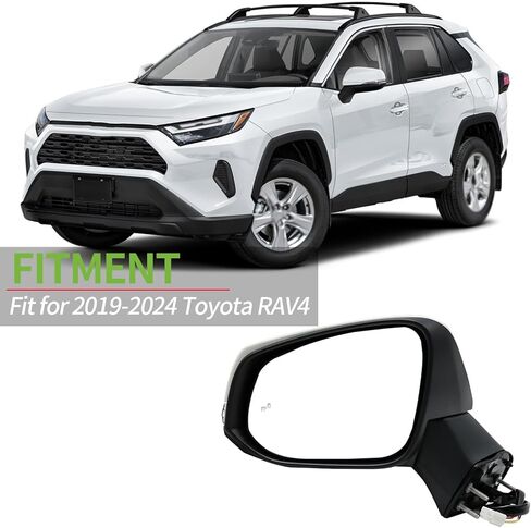 Left Side Door Mirror Fit for 2019-2023 Toyota Rav4, Power Glass Door View Mirror with Heating Function,with Blind Spot Detection,Turn Signal （White,8Pins） (Right/Passenger Side) in Kuwait