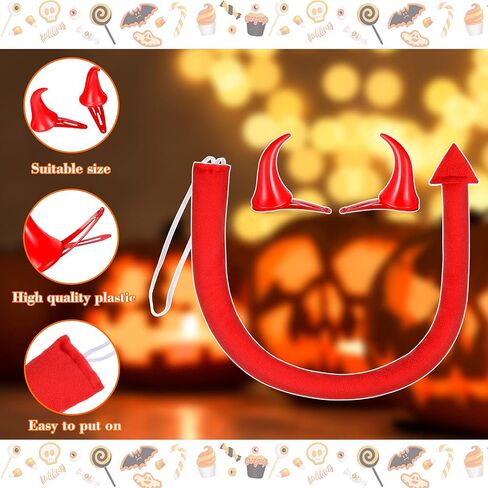 مجموعة زي جانينكا للهالوين الشيطان ذيل الشيطان والقرن دبابيس الشعر اللطيفة على شكل قرون عصابة رأس مشبك الهالوين ملحقات الحفلات التنكرية للنساء in Saudi Arabia
