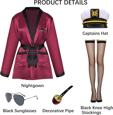 Mprocen Women's Red Satin Kimono Robe Adult Captain Hat Halloween Cosplay Costume Accessories Set Silk Jacket Robe Outfits in Saudi Arabia
