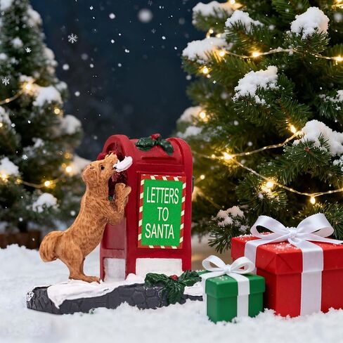 إكسسوارات قرية عيد الميلاد المزخرفة للمجموعة، زينة حيوانات للكلاب على شكل صندوق بريد من الراتنج، تماثيل قرية عيد الميلاد مقاس 2.4 بوصة، تماثيل هزلي لطيفة ديكور داخلي (أحمر) in Saudi Arabia
