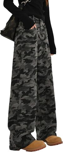 Girls’ High Rise Straight Leg Cargo Pants Y2K Camo Streetwear Trousers in Saudi Arabia