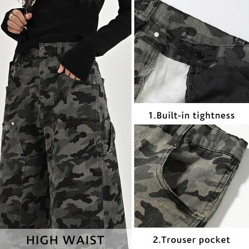 Girls’ High Rise Straight Leg Cargo Pants Y2K Camo Streetwear Trousers in Saudi Arabia