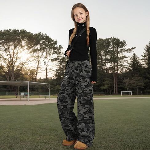 Girls’ High Rise Straight Leg Cargo Pants Y2K Camo Streetwear Trousers in Saudi Arabia