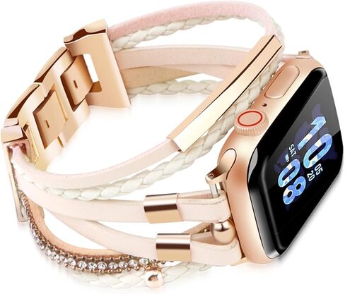Boho Bracelet Compatible for Apple Watch Band 40mm Women, Multilayer Wrap Strap for Apple Watch 41mm 38mm, Leather Copper Pipe Apple Watch Bands for iWatch Series 10/9/8/7/6/5/4/3/2/1/SE - Khaki in Saudi Arabia