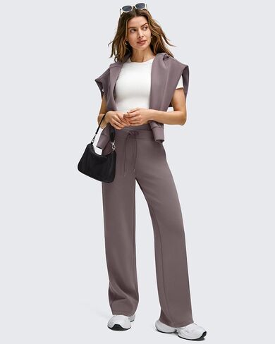 G4Free Smoofit مشروط لينة المرأة Sweatpants واسعة الساق مع جيوب الرباط طبقة مزدوجة الخصر السراويل غير رسمية in Kuwait