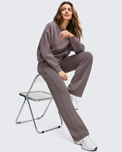 G4Free Smoofit مشروط لينة المرأة Sweatpants واسعة الساق مع جيوب الرباط طبقة مزدوجة الخصر السراويل غير رسمية in Kuwait